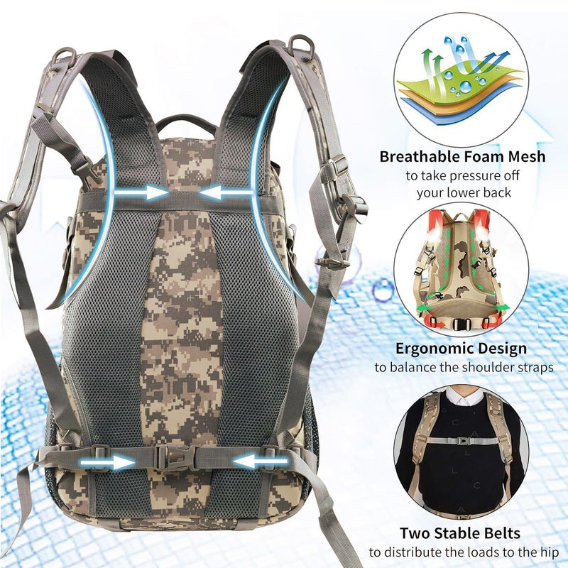 Jueachy حقيبة ظهر تكتيكية جويشاي للرجال للتنزه حقيبة يومية موللي حقيبة عسكرية مقاومة للماء سعة 30 لتر مع شارة علم الولايات المتحدة نمط ACU - Image 4